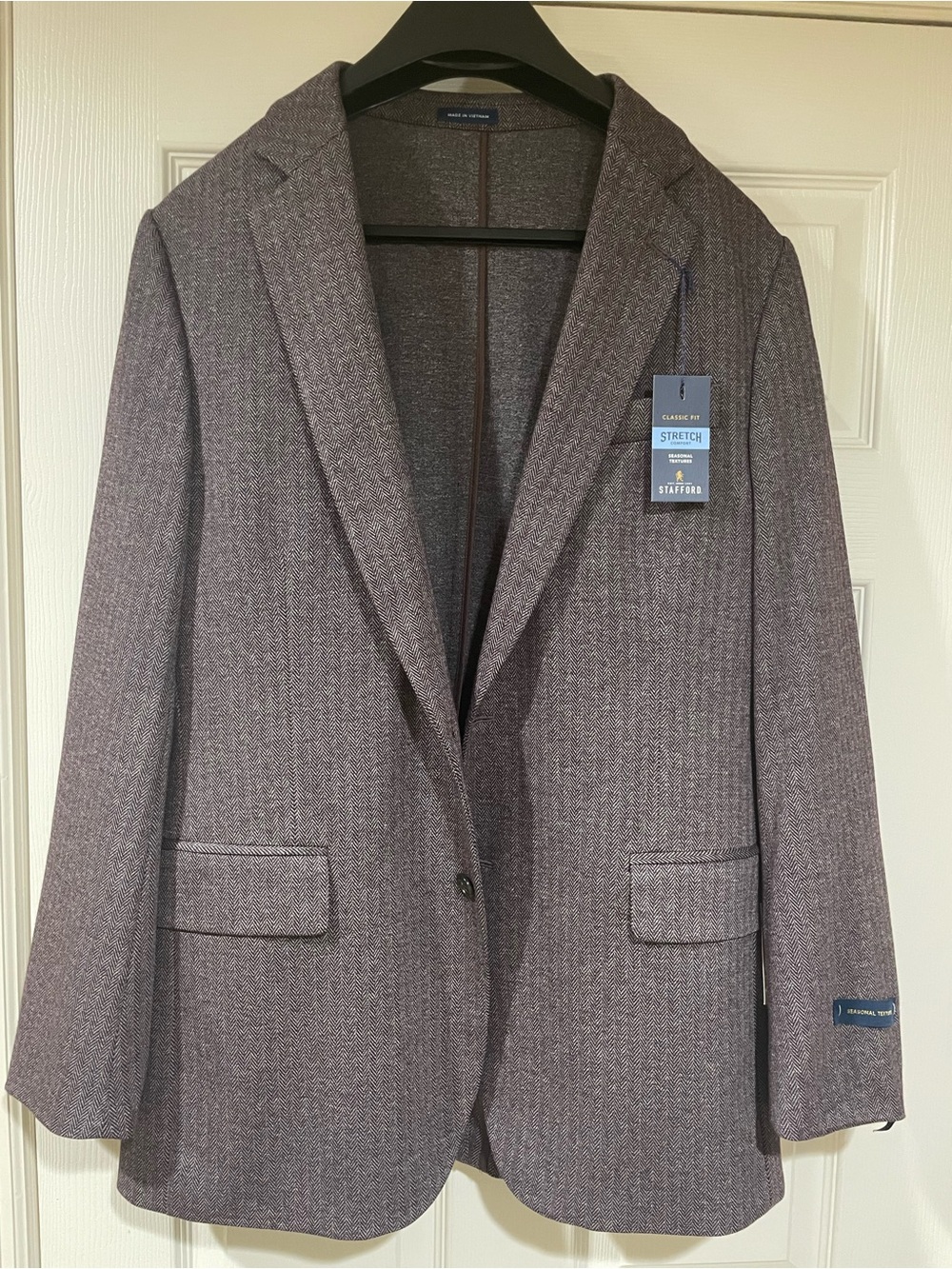Stafford Stretch Sport Coat - Burgundy Plum Gray Mens 42 Regular NWT